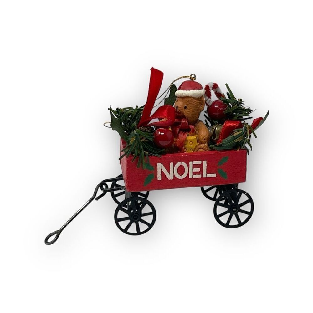 Vintage Teddy Bear in Red Wagon Christmas Ornament by Wang's International